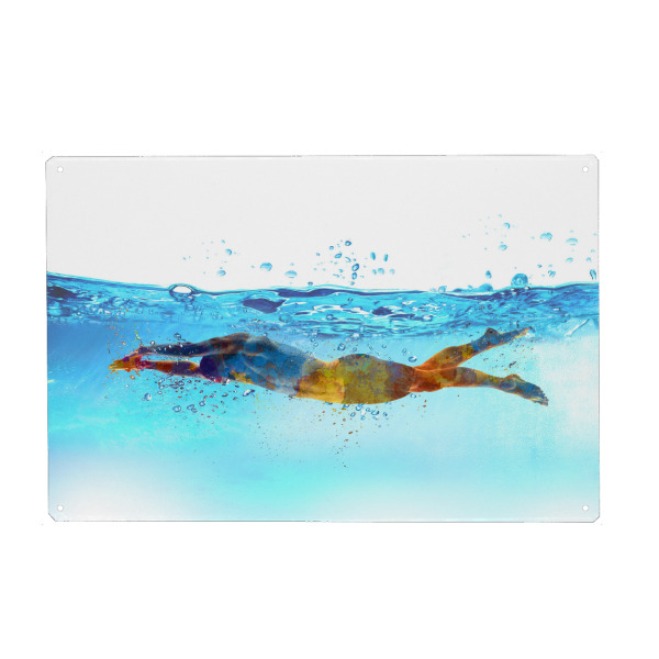Metall Poster "Swimmer in watercolor-v" artboxONE - Sport - Watercolor,Sport,Sports,Colorful,Illustration,Swimmer,Swimming,Pool,Olympic,Trampoline