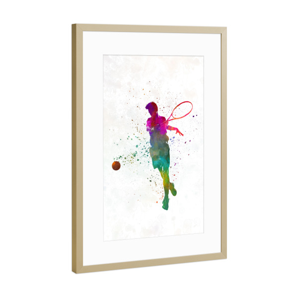 Poster mit Rahmen Gold "Tennis player in watercolor" artboxONE - Sport