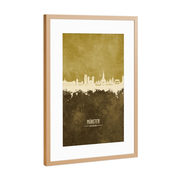 Poster mit Rahmen Kupfer "Münster Germany Skyline Brown" artboxONE - Städte