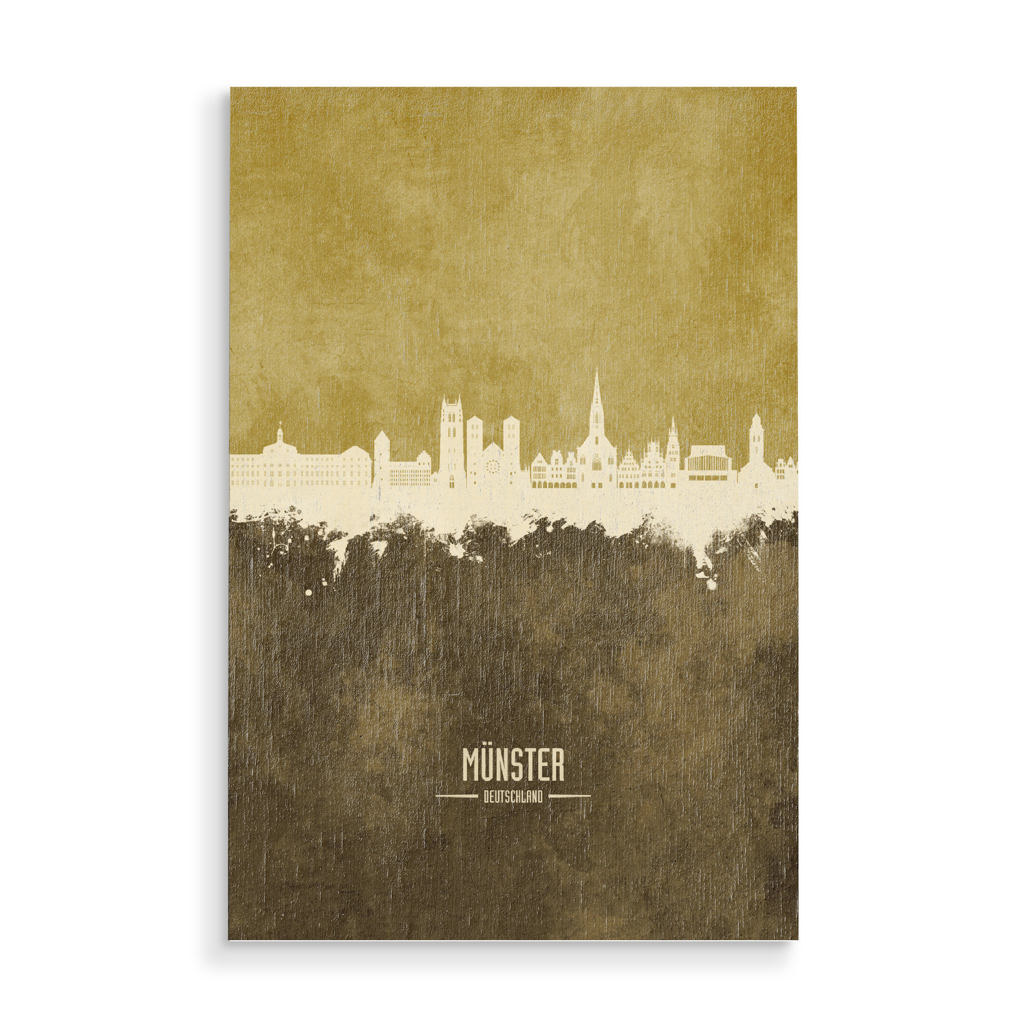Holzbild "Münster Germany Skyline Brown" artboxONE - Städte - Münster,Deutschland,Skyline,Cityscape,Stadtbild,Watercolor,Painting,City,Stadt,Germany