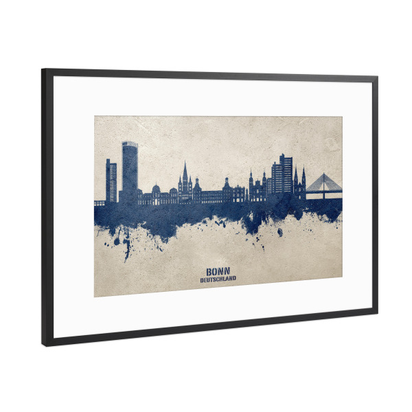 Poster mit Rahmen Schwarz (Metallic) "Bonn Germany Skyline PaintBlue" artboxONE - Städte
