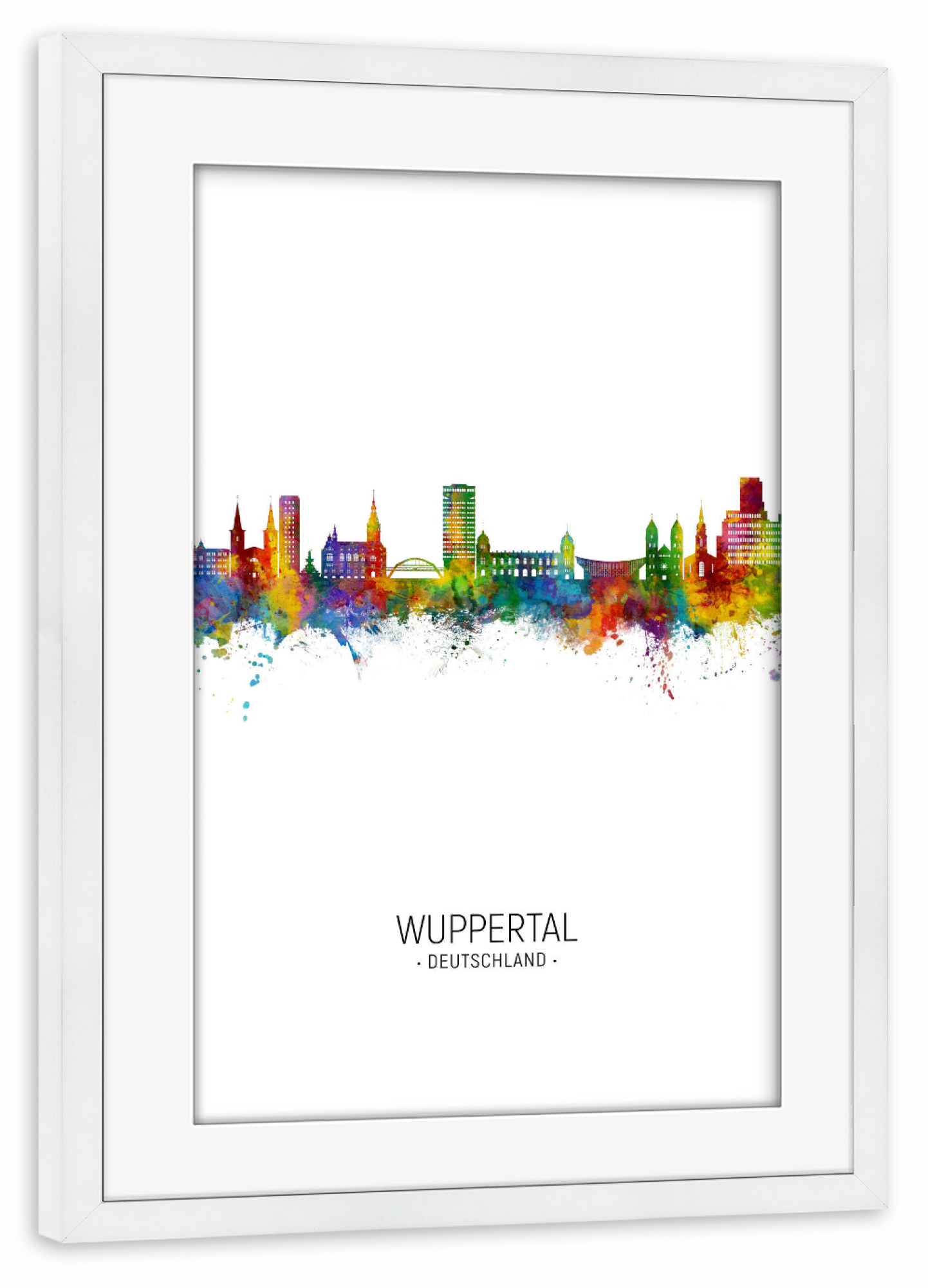 Poster mit Rahmen weiß "Wuppertal Skyline Portrait" artboxONE - Städte