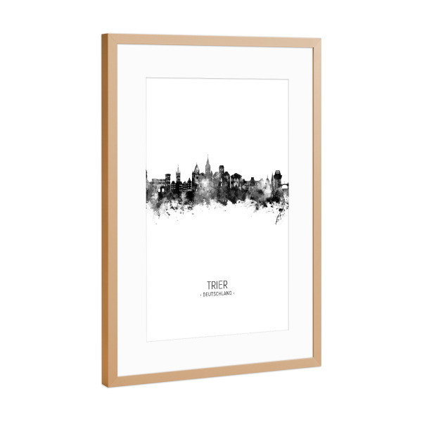 Poster mit Rahmen Kupfer "Trier Germany Skyline BW" artboxONE - Städte