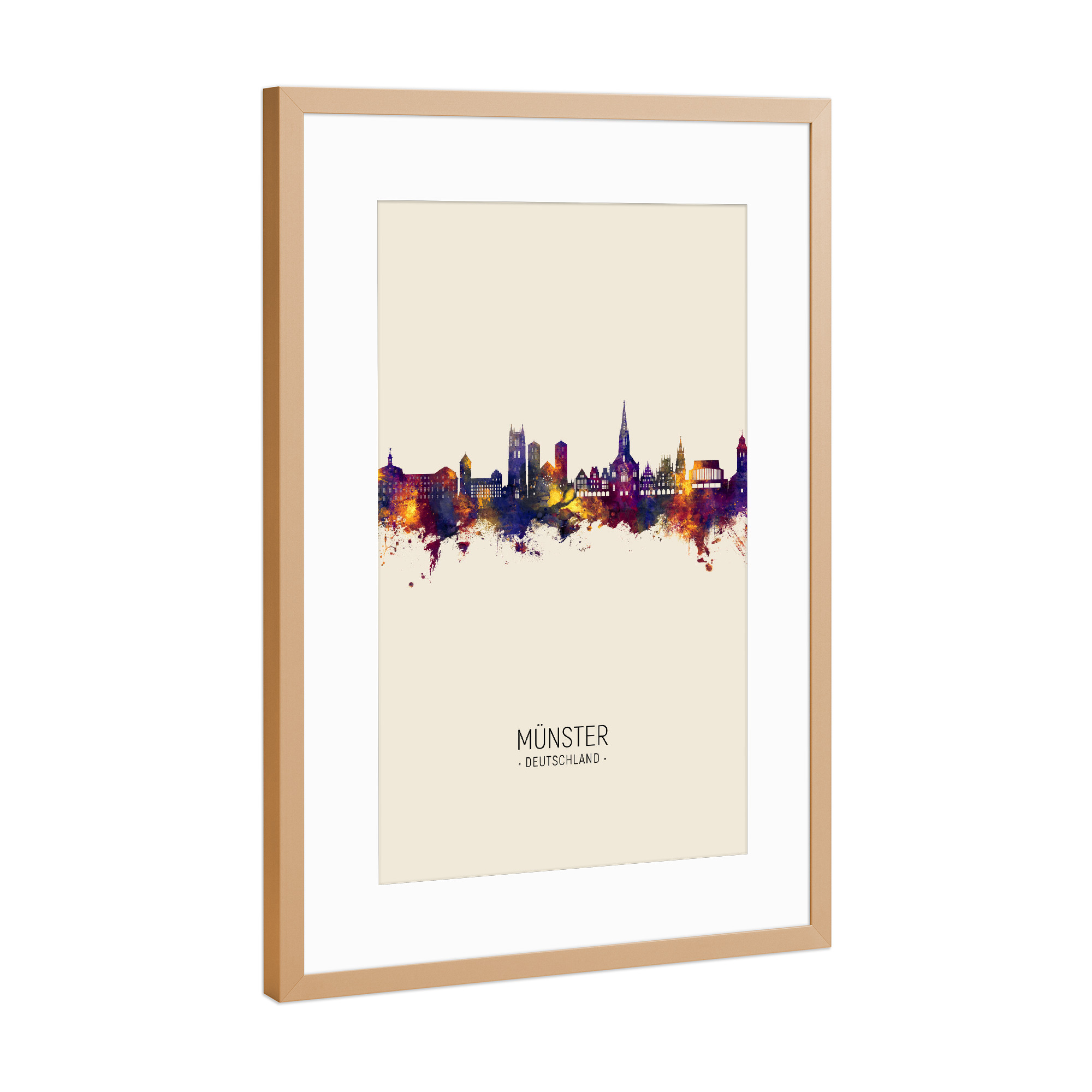 Poster mit Rahmen Kupfer "Münster Germany Skyline Beige" artboxONE - Städte