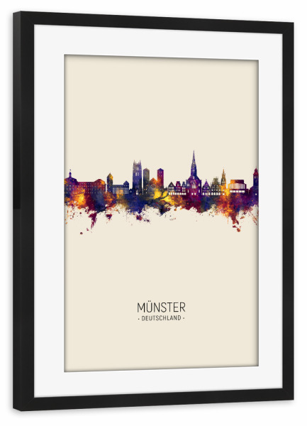 Poster mit Rahmen schwarz "Münster Germany Skyline Beige" artboxONE - Städte