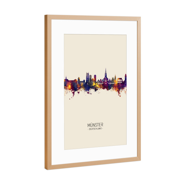 Poster mit Rahmen Kupfer "Münster Germany Skyline Beige" artboxONE - Städte