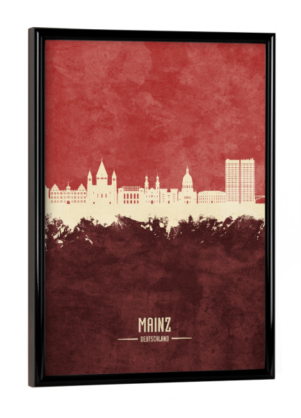 Poster mit schwarzem Rahmen "Mainz Germany Skyline Dark Red" artboxONE - Städte