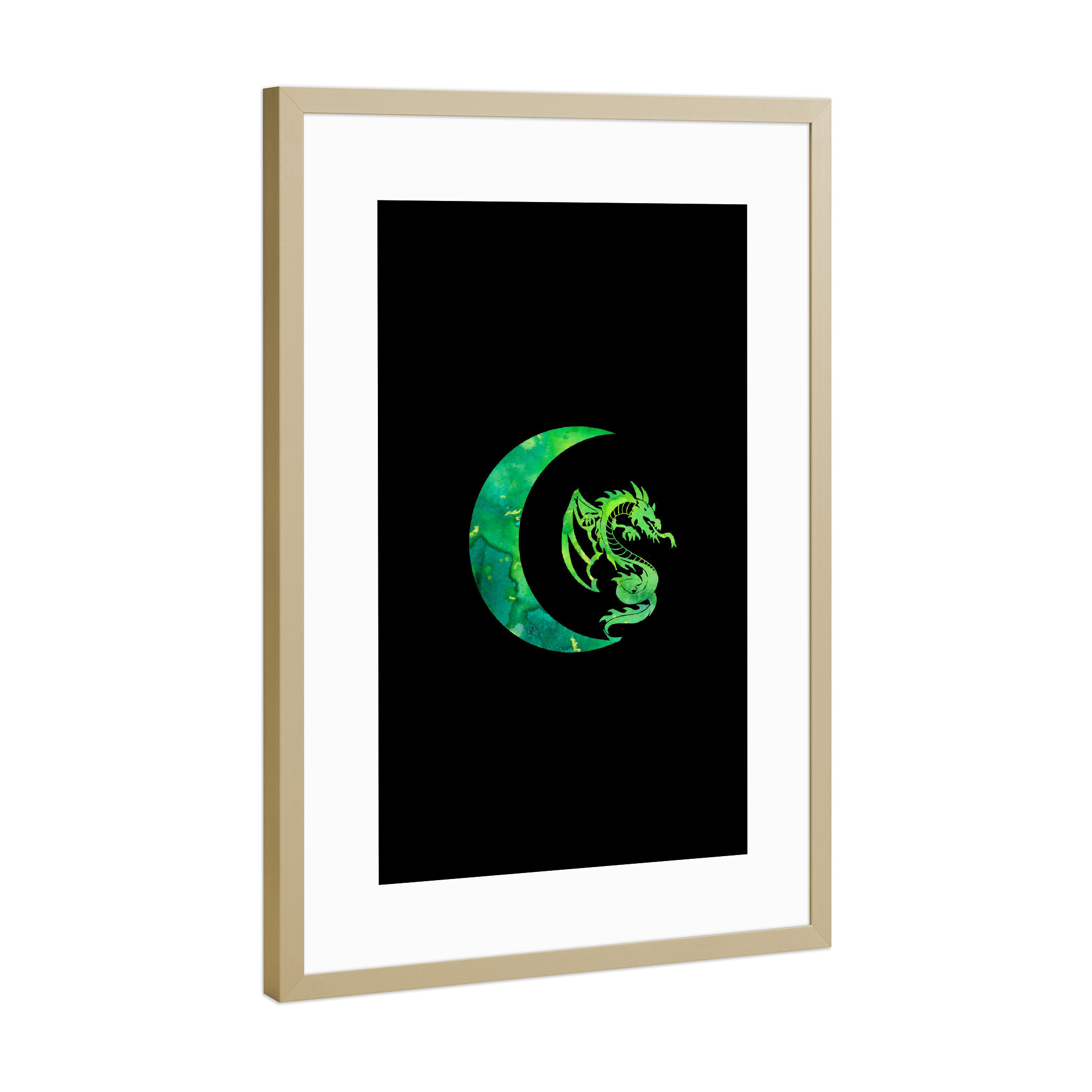 Poster mit Rahmen Gold "Jade Crescent Moon and Dragon" artboxONE - Natur,Tiere,Galaxy
