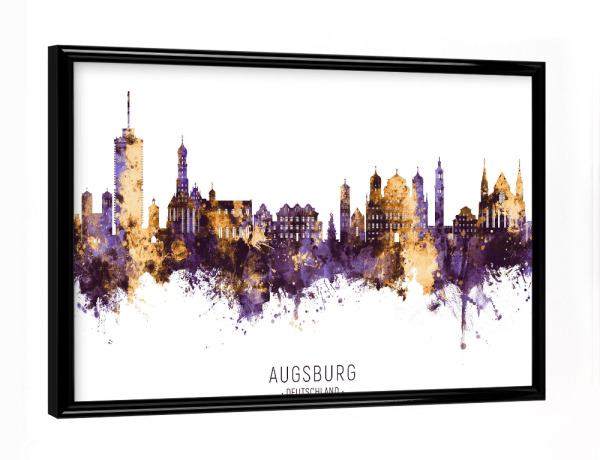 Poster mit schwarzem Rahmen "Augsburg Skyline PurpleGold" artboxONE - Städte
