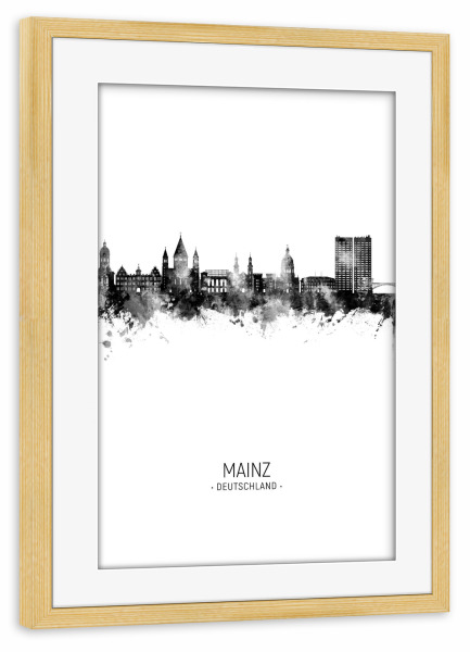 Poster mit Rahmen kiefer "Mainz Germany Skyline BW" artboxONE - Städte,Schwarzweiß