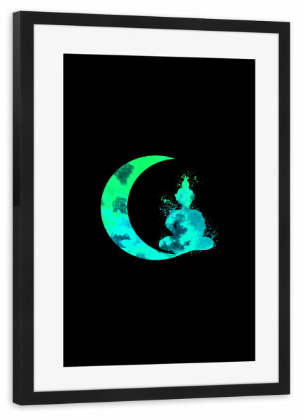 Poster mit Rahmen schwarz "Crescent Moon and Buddha" artboxONE - Natur,Menschen,Fiktion