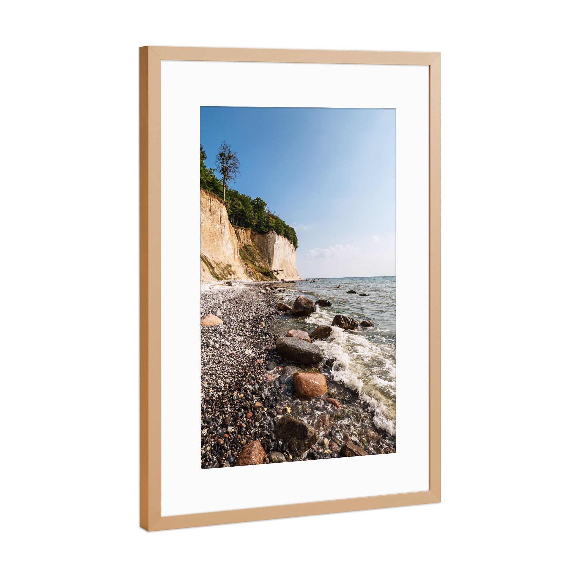 Poster mit Rahmen Kupfer "Wellen, Steine, Kreidefelsen" artboxONE - Natur,Reise,Reise / Strand und Meer