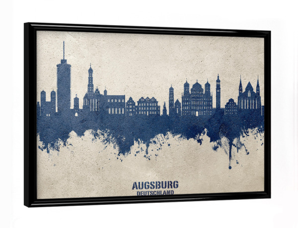 Poster mit schwarzem Rahmen "Augsburg Skyline PaintBlue" artboxONE - Städte
