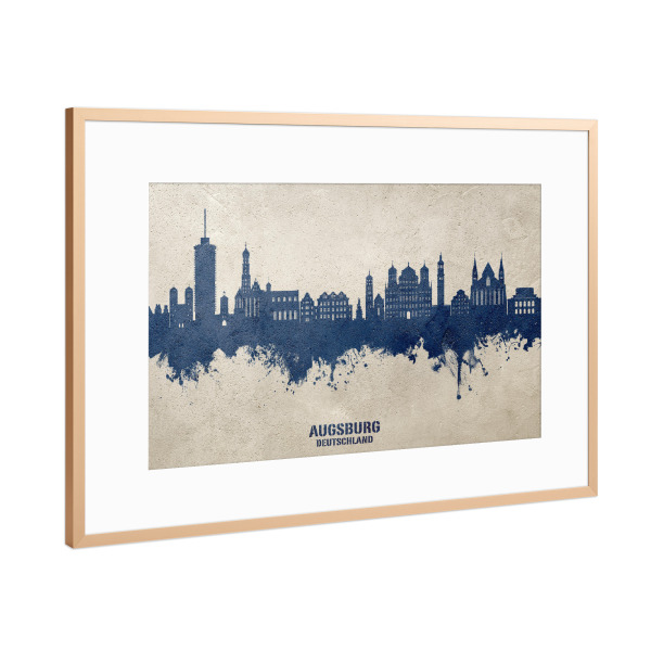 Poster mit Rahmen Kupfer "Augsburg Skyline PaintBlue" artboxONE - Städte