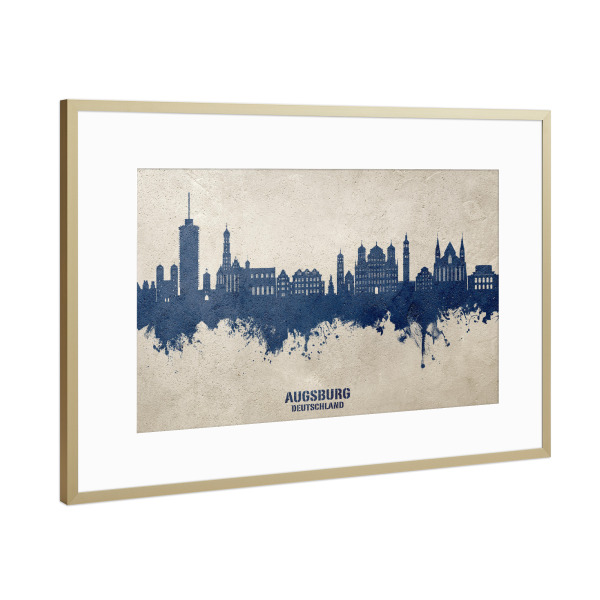 Poster mit Rahmen Gold "Augsburg Skyline PaintBlue" artboxONE - Städte