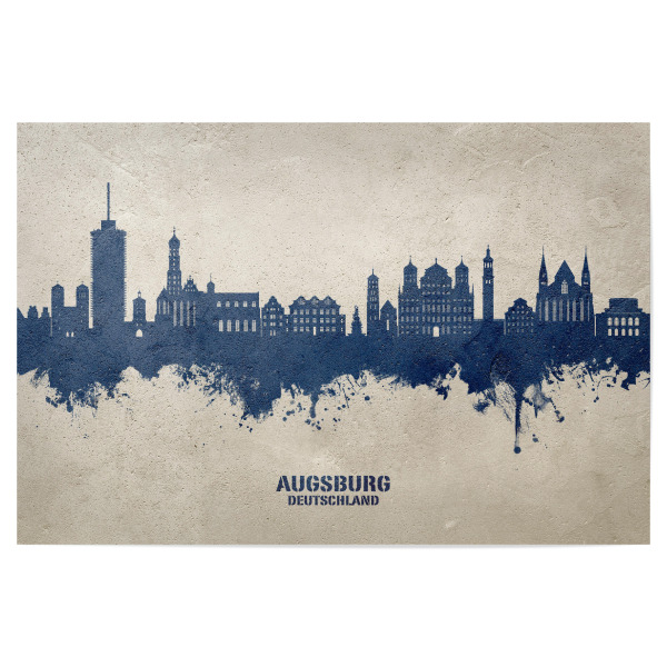 Poster "Augsburg Skyline PaintBlue" artboxONE - Städte - Augsburg,Deutschland,Skyline,Cityscape,Stadtbild,Watercolor,Painting,City,Stadt,Germany