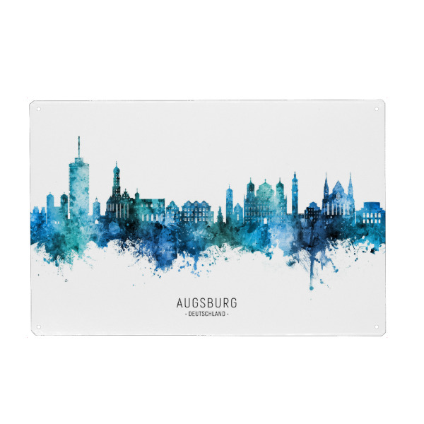 Metall Poster "Augsburg Skyline Blue Name" artboxONE - Städte