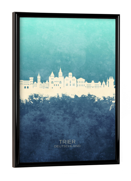 Poster mit schwarzem Rahmen "Trier Germany Skyline NavyCyan" artboxONE - Städte