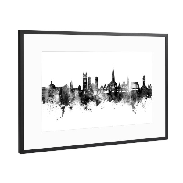 Poster mit Rahmen Schwarz (Metallic) "Münster Germany Skyline Black" artboxONE - Städte,Schwarzweiß
