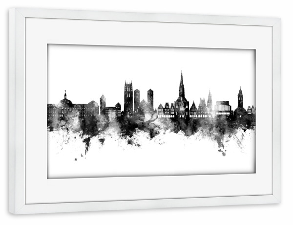 Poster mit Rahmen weiß "Münster Germany Skyline Black" artboxONE - Städte,Schwarzweiß
