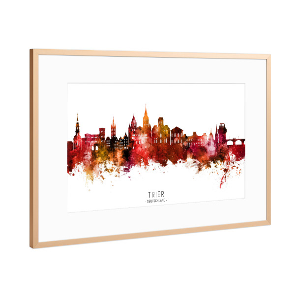 Poster mit Rahmen Kupfer "Trier Germany Skyline Red Name" artboxONE - Städte