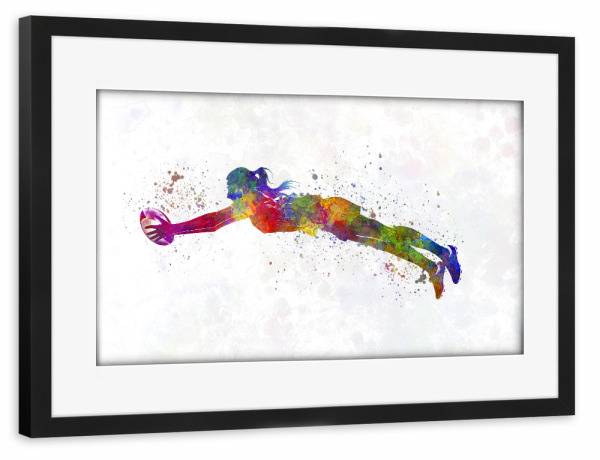 Poster mit Rahmen schwarz "Watercolor female rugby-c" artboxONE - Sport - Sport,Sports,Watercolor,Athlete,Rugby,Female,Ball,Player,Woman,Girl