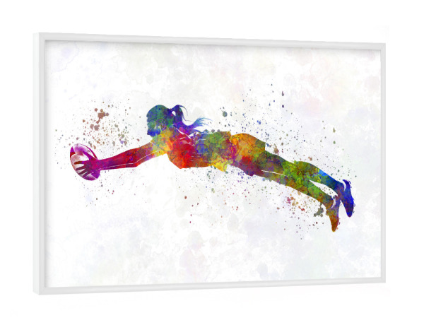 Poster mit weißem Rahmen "Watercolor female rugby-c" artboxONE - Sport - Sport,Sports,Watercolor,Athlete,Rugby,Female,Ball,Player,Woman,Girl