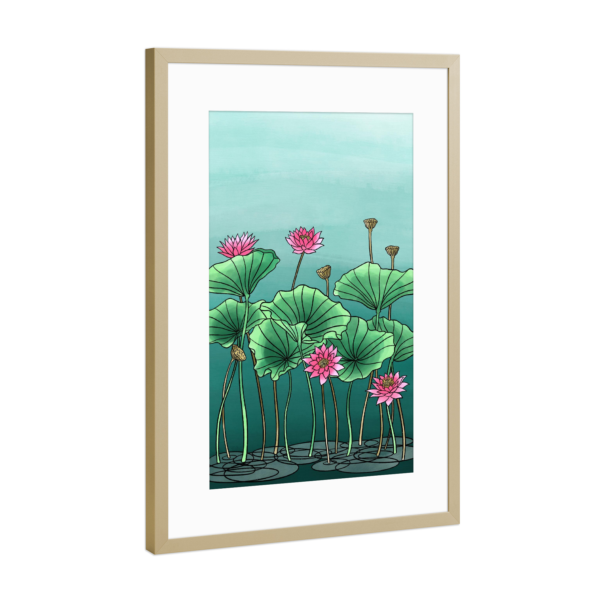Poster mit Rahmen Gold "Lotus I" artboxONE - Natur,Floral,Abstrakt - Lotus,Blume,Rosa,Surreal,Flowers,Plants,Pflanzen,Natur,Nature