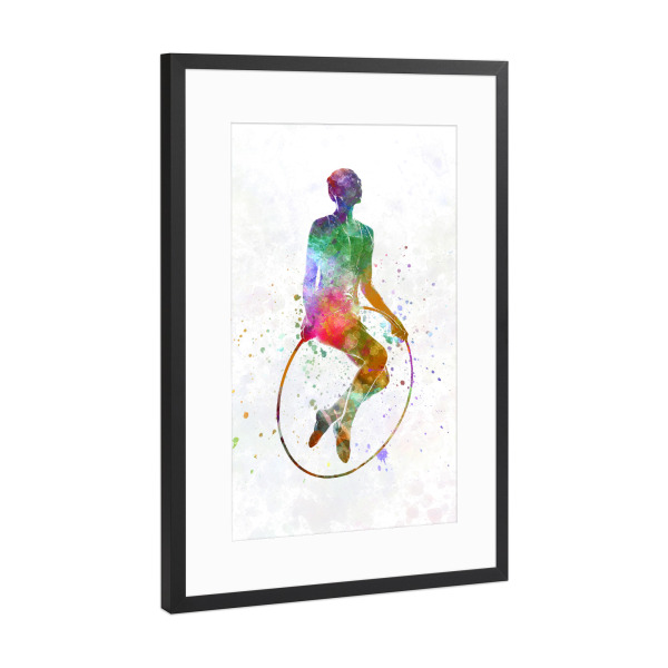 Poster mit Rahmen Schwarz (Metallic) "Gymnastic jumping watercolor" artboxONE - Sport