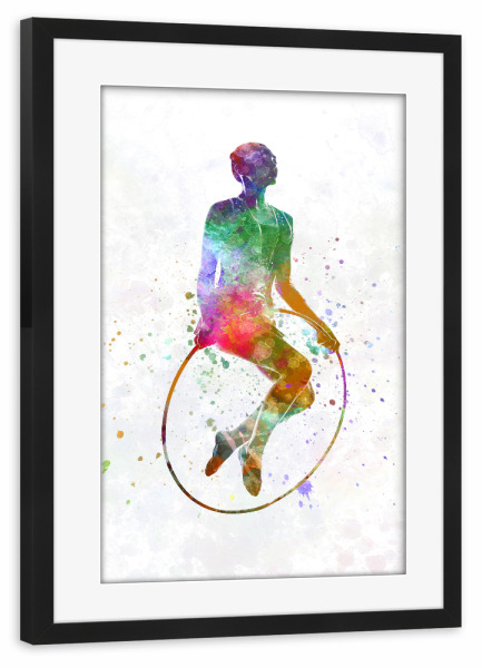 Poster mit Rahmen schwarz "Gymnastic jumping watercolor" artboxONE - Sport - Sport,Sports,Watercolor,Rhythmic gymnastics,Gymnast,Olympic,Gym,Woman