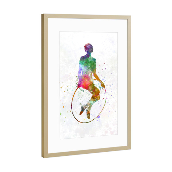 Poster mit Rahmen Gold "Gymnastic jumping watercolor" artboxONE - Sport - Sport,Sports,Watercolor,Rhythmic gymnastics,Gymnast,Olympic,Gym,Woman
