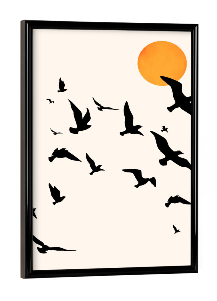 Poster mit schwarzem Rahmen "Up And Away To The Sun" artboxONE - Natur,Tiere,Abstrakt - Vögel,Sonne,Sun,Birds,Abstract,Abstrakt