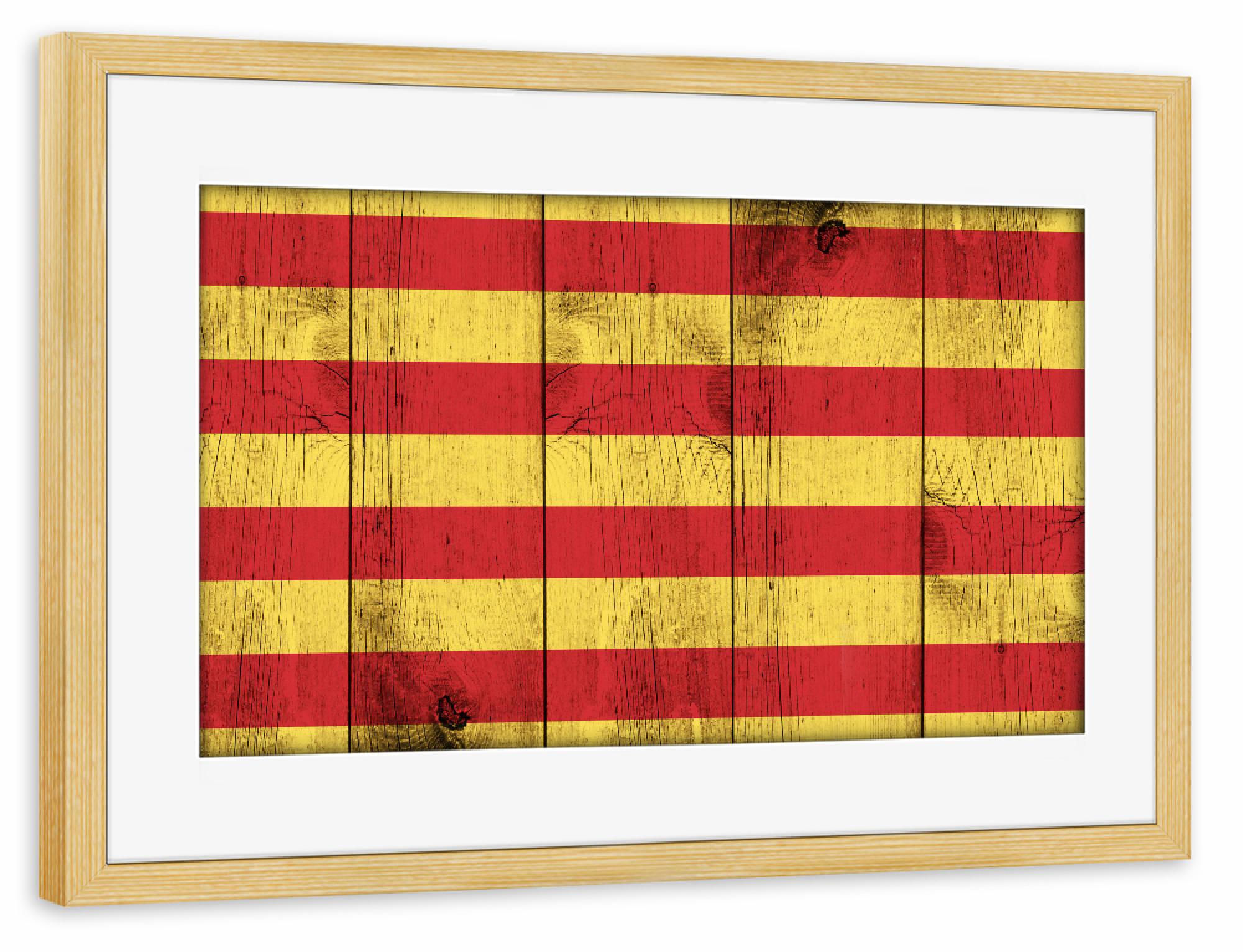 Poster mit Rahmen kiefer "Katalonien Flagge" artboxONE - Reise - Flagge,Fahne,Grunge,Retro,Katalonien,Spanien,Provinz