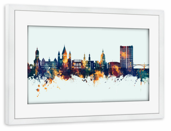 Poster mit Rahmen weiß "Mainz Germany Skyline Winter" artboxONE - Städte