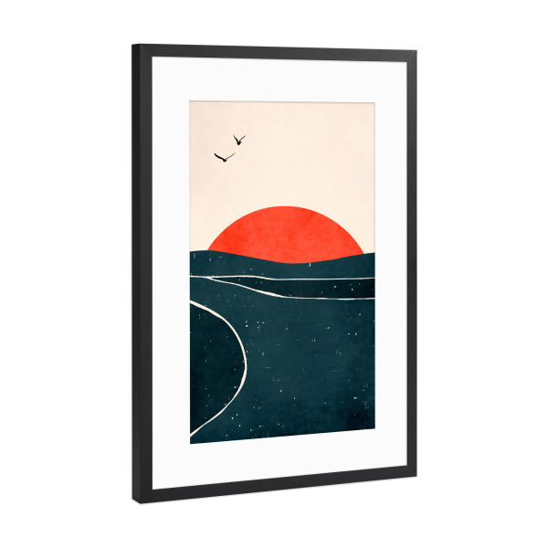 Poster mit Rahmen Schwarz (Metallic) "Möwen und Meer" artboxONE - Natur,Tiere,Abstrakt