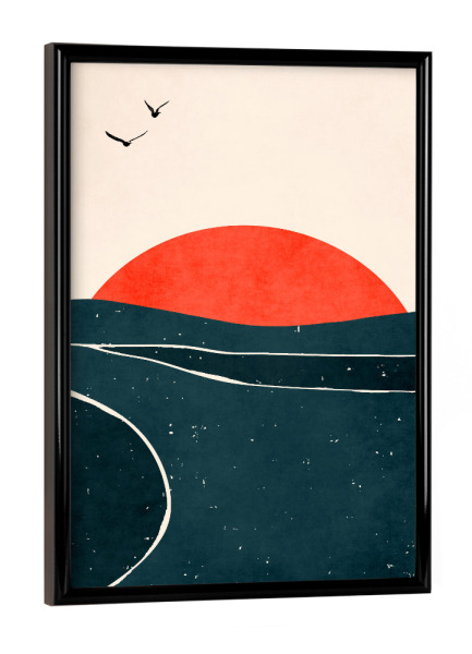 Poster mit schwarzem Rahmen "Möwen und Meer" artboxONE - Natur,Tiere,Abstrakt