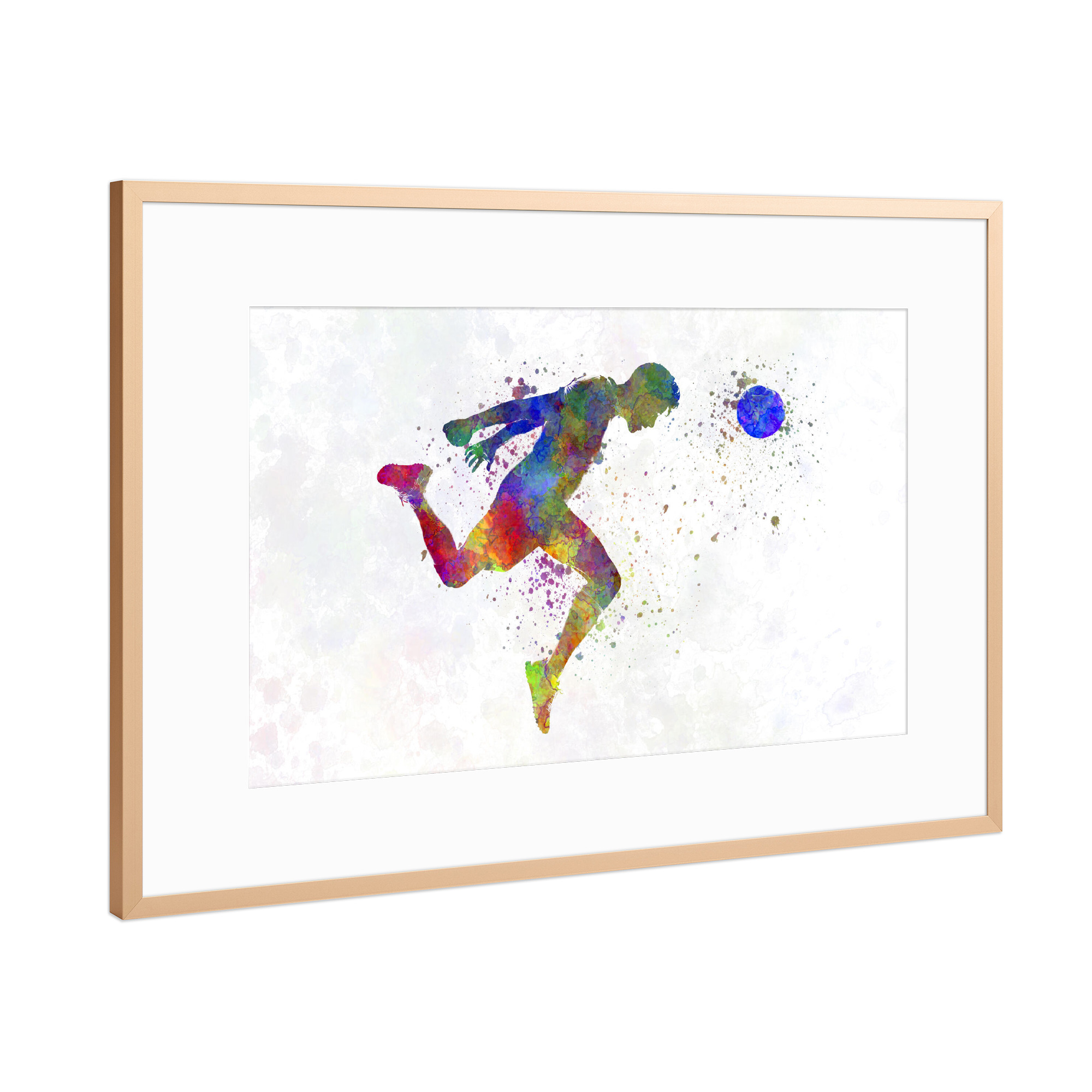 Poster mit Rahmen Kupfer "Man soccer football player" artboxONE - Sport - Sport,Sports,Watercolor,Soccer,Footballer,Player,Ball,Scorer