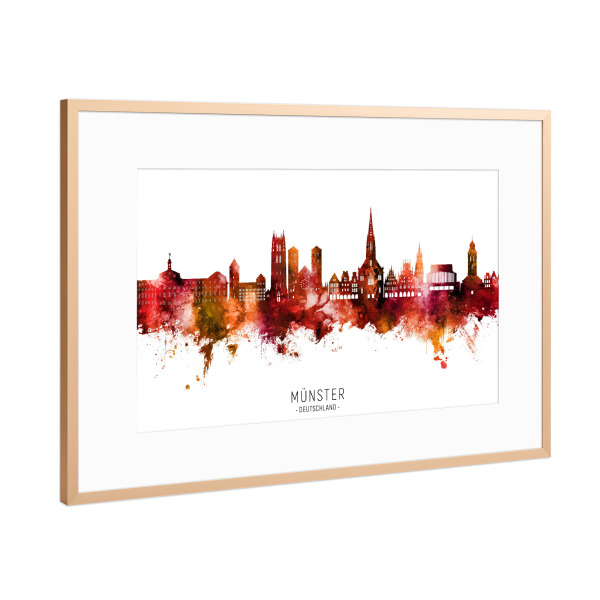 Poster mit Rahmen Kupfer "Münster Germany Skyline Red Name" artboxONE - Städte