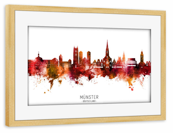 Poster mit Rahmen kiefer "Münster Germany Skyline Red Name" artboxONE - Städte