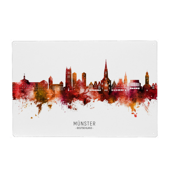 Metall Poster "Münster Germany Skyline Red Name" artboxONE - Städte