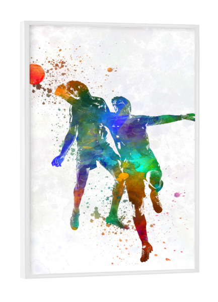 Poster mit weißem Rahmen "Playing soccer in watercolor-c" artboxONE - Sport / Fußball