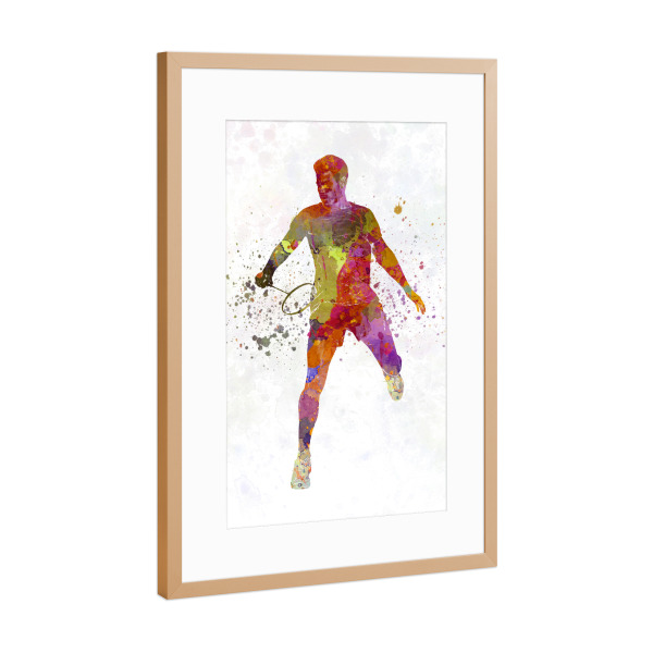 Poster mit Rahmen Kupfer "Badminton player in watercolor" artboxONE - Sport - Sport,Sports,Watercolor,Athlete,Fitness,Badminton,Player,Ball,Racket