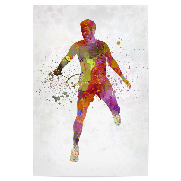 Poster "Badminton player in watercolor" artboxONE - Sport - Sport,Sports,Watercolor,Athlete,Fitness,Badminton,Player,Ball,Racket