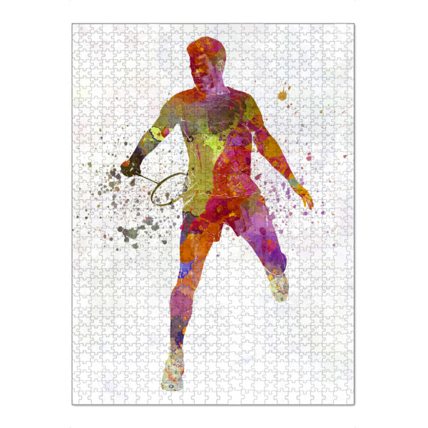Puzzle Ravensburger "Badminton player in watercolor" artboxONE - Sport - Sport,Sports,Watercolor,Athlete,Fitness,Badminton,Player,Ball,Racket