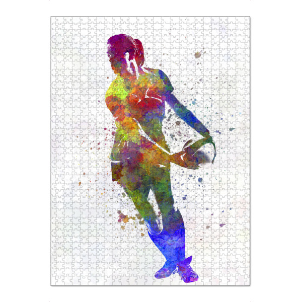 Puzzle Ravensburger "Watercolor female rugby-d" artboxONE - Sport - Sport,Sports,Watercolor,Athlete,Rugby,Female,Ball,Player,Woman,Girl - Bild sport