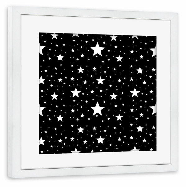 Poster mit Rahmen weiß "Sterne Muster - Schwarzweiß" artboxONE - Für Kinder,Abstrakt,Schwarzweiß,Weihnachten
