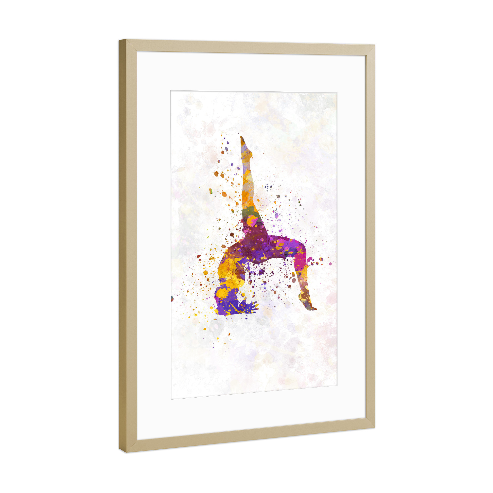 Poster mit Rahmen Gold "Watercolor yoga-c" artboxONE - Sport - Sport,Sports,Color,Watercolor,Yoga,Relaxation,Zen,Bohemian,Bunt,Colorful
