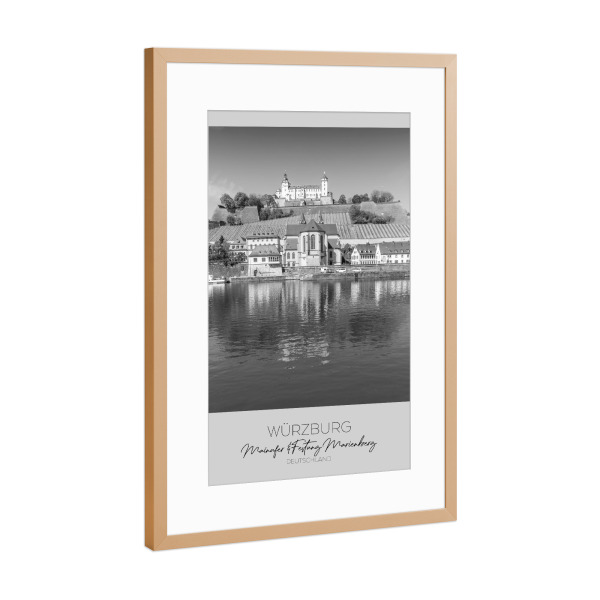 Poster mit Rahmen Kupfer "Im Fokus: WÜRZBURG Mainufer" artboxONE - Schwarzweiß,Architektur,Städte / Weitere