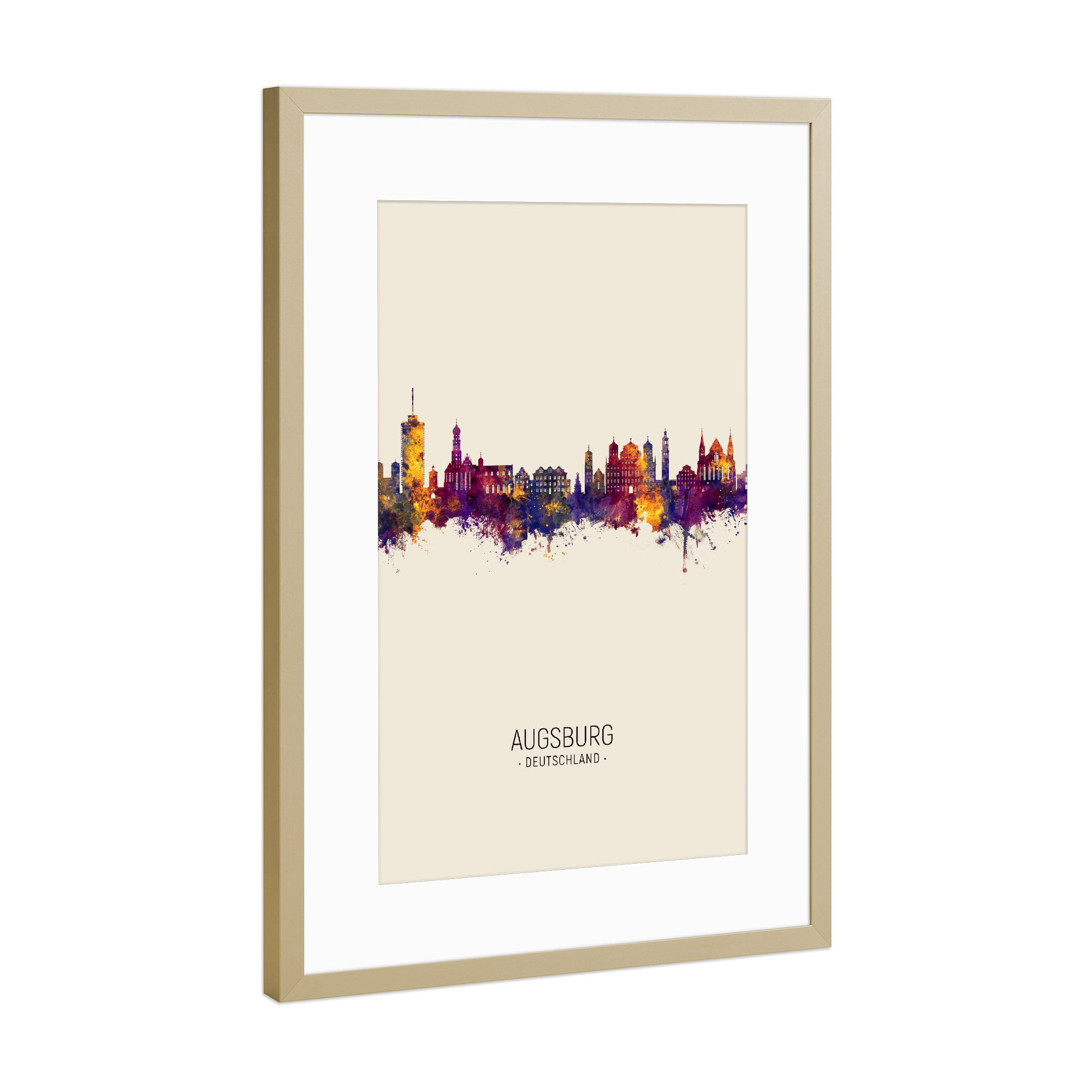 Poster mit Rahmen Gold "Augsburg Germany Skyline Beige" artboxONE - Städte