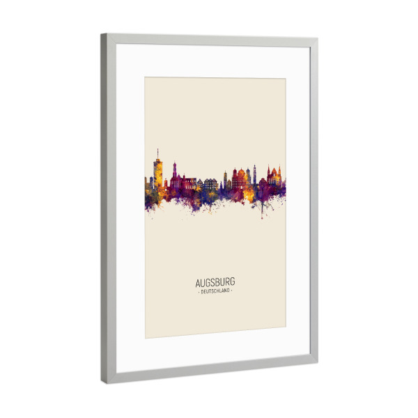 Poster mit Rahmen Silber "Augsburg Germany Skyline Beige" artboxONE - Städte